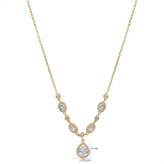 Pear And Oval CZ Shaker 925 Sterling Silver Necklace | 925 Sterling Silver Wholesale | Sade Silver Pear And Oval CZ Shaker 925 Sterling Silver Necklace - Sade 925 Silver Jewelry