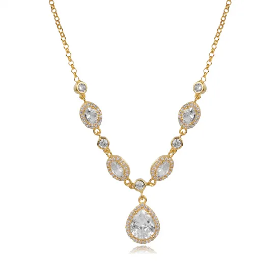 Pear And Oval CZ Shaker 925 Sterling Silver Necklace | 925 Sterling Silver Wholesale | Sade Silver Pear And Oval CZ Shaker 925 Sterling Silver Necklace - Sade 925 Silver Jewelry