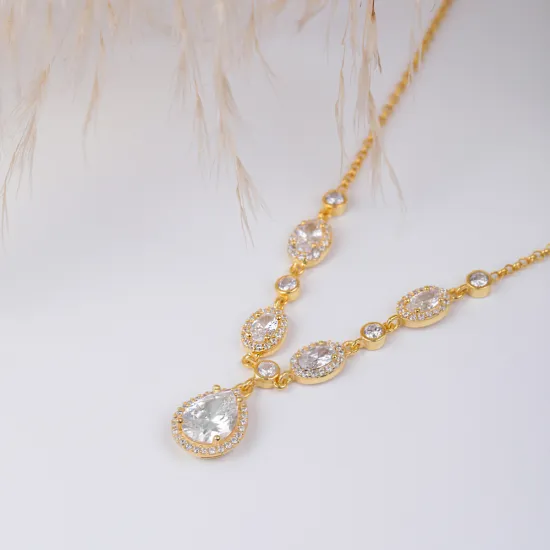 Pear And Oval CZ Shaker 925 Sterling Silver Necklace | 925 Sterling Silver Wholesale | Sade Silver Pear And Oval CZ Shaker 925 Sterling Silver Necklace - Sade 925 Silver Jewelry