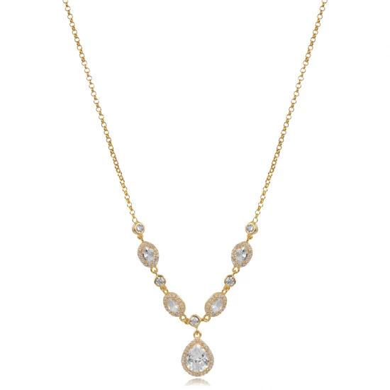 Pear And Oval CZ Shaker 925 Sterling Silver Necklace | 925 Sterling Silver Wholesale | Sade Silver Pear And Oval CZ Shaker 925 Sterling Silver Necklace - Sade 925 Silver Jewelry