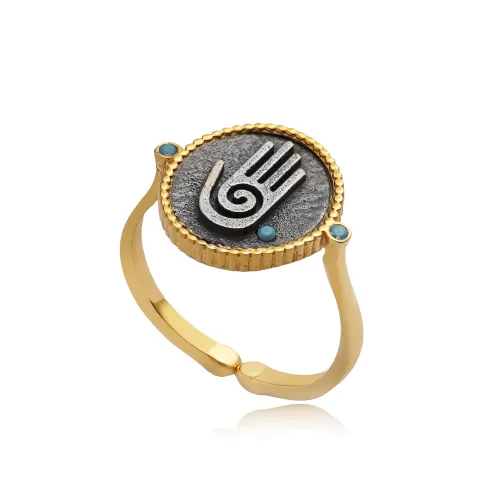 Turquoise CZ Hamsa Symbol 925 Sterling Silver Ring