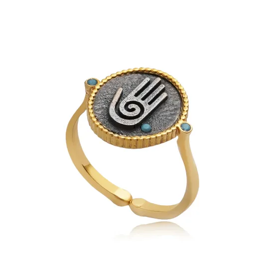 Turquoise CZ Hamsa Symbol 925 Sterling Silver Ring