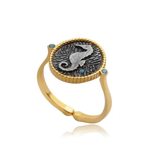 Turquoise CZ Seahorse Antic 925 Sterling Silver Ring