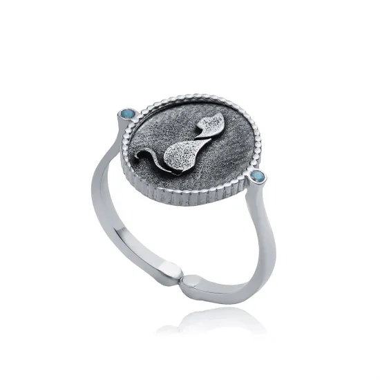 Cat Symbol Oxidized 925 Sterling Silver Ring | 925 Sterling Silver Wholesale | Sade Silver Cat Symbol Oxidized 925 Sterling Silver Ring - Sade 925 Silver Jewelry