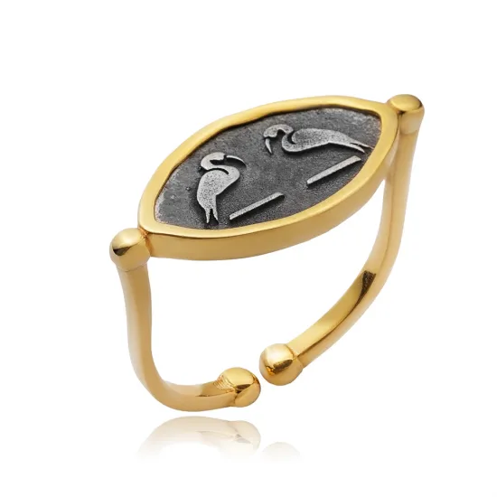 Ancient Twin Herons Symbol 925 Sterling Silver Ring Ancient Twin Herons Symbol 925 Sterling Silver Ring