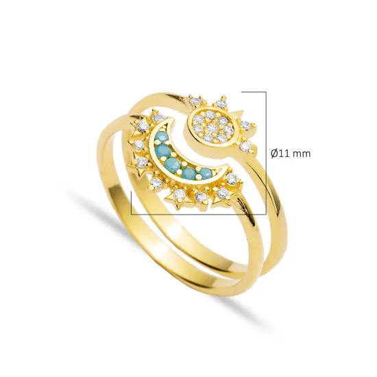 Moon and Sun Turquoise CZ Silver Cluster Ring Moon and Sun Turquoise CZ Silver Cluster Ring