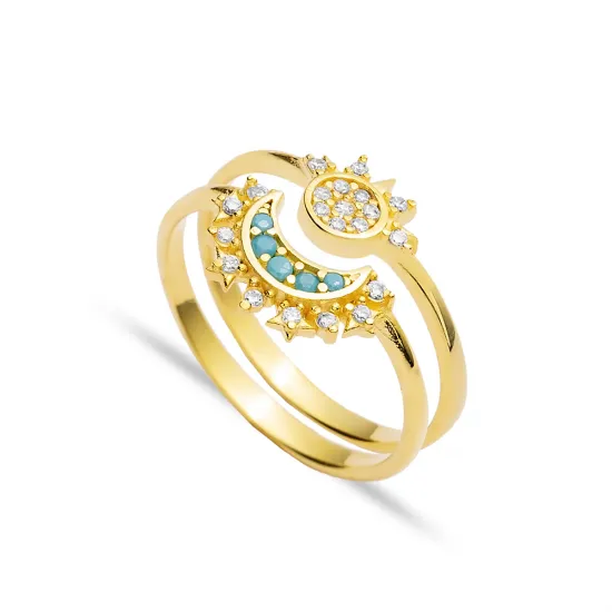 Moon and Sun Turquoise CZ Silver Cluster Ring Moon and Sun Turquoise CZ Silver Cluster Ring