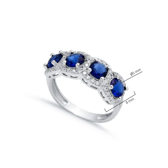 Sapphire CZ Five Round 925 Sterling Silver Ring