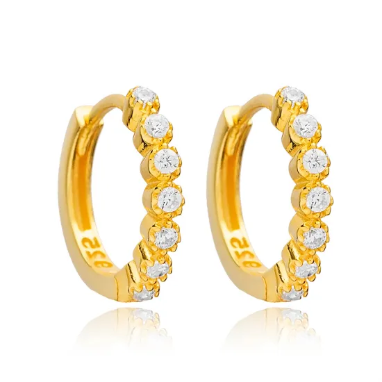 Fine 14mm CZ Detailed 925 Sterling Silver Earrings Fine 14mm CZ Detailed 925 Sterling Silver Earrings