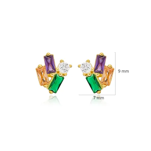 Tiny Mix Baguette 925 Sterling Silver Earrings