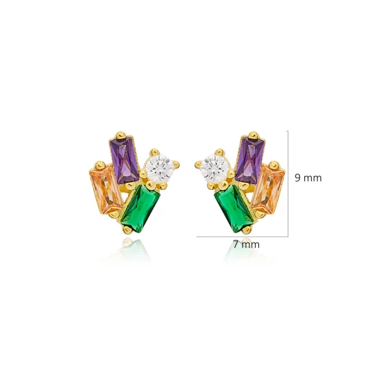 Tiny Mix Baguette 925 Sterling Silver Earrings