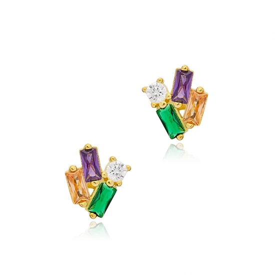 Tiny Mix Baguette 925 Sterling Silver Earrings