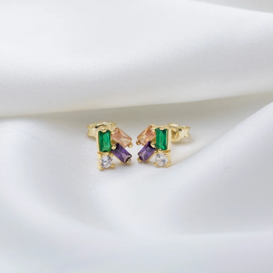 Tiny Mix Baguette 925 Sterling Silver Earrings