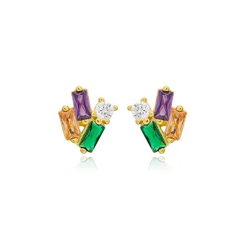 Tiny Mix Baguette 925 Sterling Silver Earrings