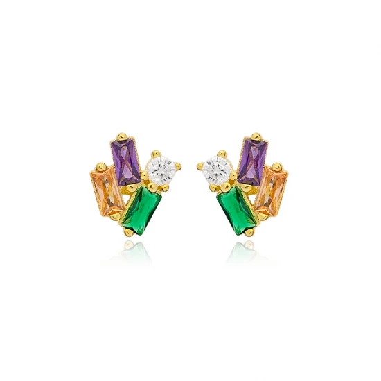Tiny Mix Baguette 925 Sterling Silver Earrings