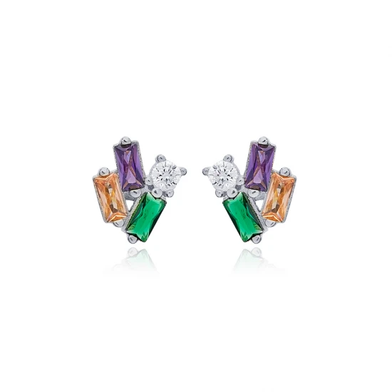 Tiny Mix Baguette 925 Sterling Silver Earrings