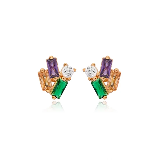 Tiny Mix Baguette 925 Sterling Silver Earrings