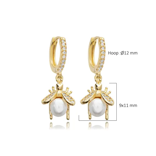 Bee Pearl CZ Dangle 925 Sterling Silver Earrings