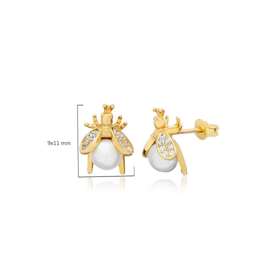 Cute Bee CZ 925 Sterling Silver Earrings | 925 Sterling Silver Wholesale | Sade Silver Cute Bee CZ 925 Sterling Silver Earrings - Sade 925 Silver Jewelry
