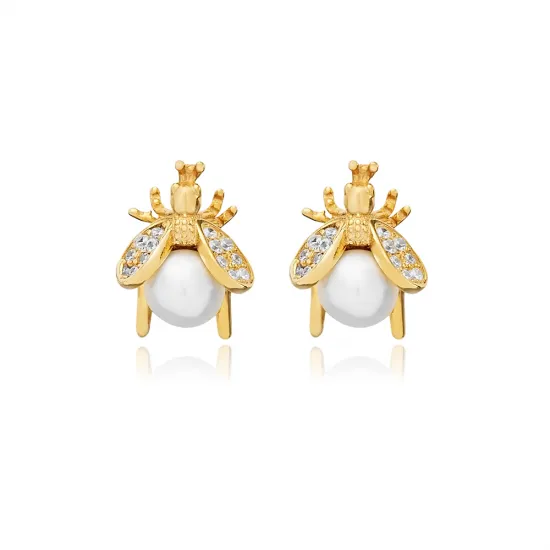 Cute Bee CZ 925 Sterling Silver Earrings | 925 Sterling Silver Wholesale | Sade Silver Cute Bee CZ 925 Sterling Silver Earrings - Sade 925 Silver Jewelry