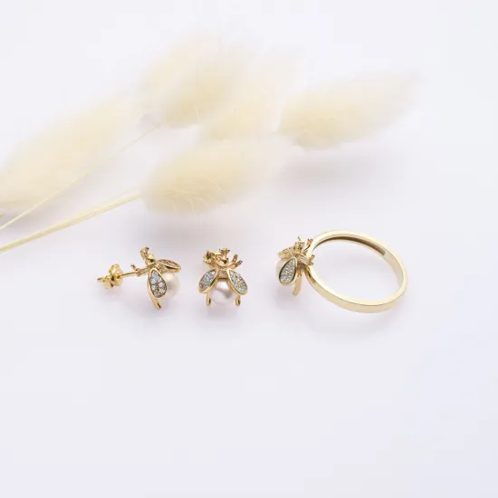 Cute Bee CZ 925 Sterling Silver Earrings | 925 Sterling Silver Wholesale | Sade Silver Cute Bee CZ 925 Sterling Silver Earrings - Sade 925 Silver Jewelry