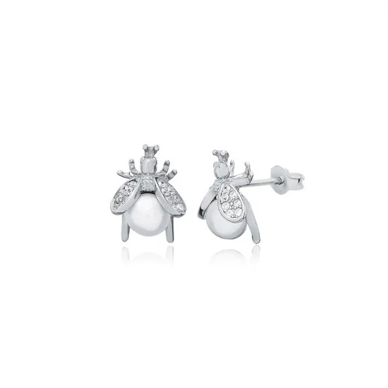 Cute Bee CZ 925 Sterling Silver Earrings | 925 Sterling Silver Wholesale | Sade Silver Cute Bee CZ 925 Sterling Silver Earrings - Sade 925 Silver Jewelry