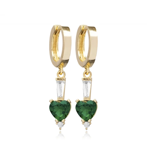 Emerald CZ Heart Dangle 925 Sterling Silver Earrings