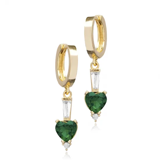 Emerald CZ Heart Turkish Handmade 925 Silver Dangle Earrings Emerald CZ Heart Turkish Handmade 925 Silver Dangle Earrings