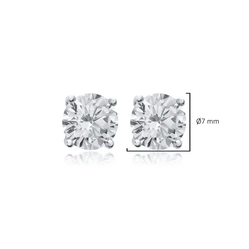 CZ 7 mm Round 925 Silver Stud Earrings CZ 7 mm Round 925 Silver Stud Earrings