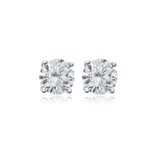 CZ 7 mm Round 925 Silver Stud Earrings