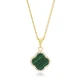 Clover Malachite With CZ 925 Sterling Silver Necklace | 925 Sterling Silver Wholesale | Sade Silver Clover Malachite With CZ 925 Sterling Silver Necklace - Sade 925 Silver Jewelry