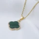 Clover Malachite With CZ 925 Sterling Silver Necklace | 925 Sterling Silver Wholesale | Sade Silver Clover Malachite With CZ 925 Sterling Silver Necklace - Sade 925 Silver Jewelry