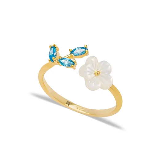Dainty Aquamarine Flower Adjustable Women Silver Ring