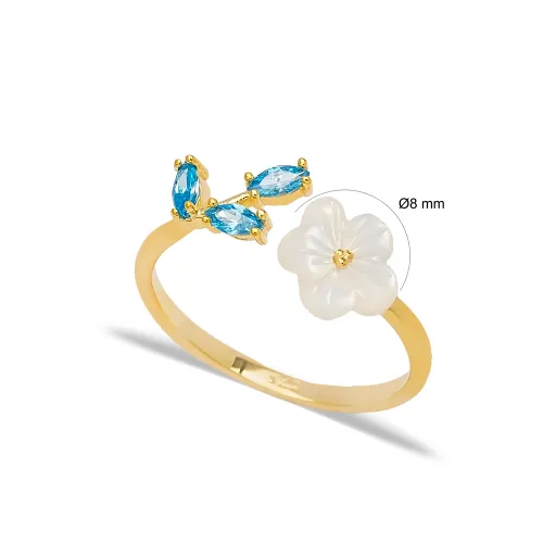 Dainty Aquamarine Flower Adjustable Women Silver Ring