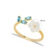 Dainty Aquamarine Flower Adjustable Women Silver Ring