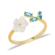 Dainty Aquamarine Flower Adjustable Women Silver Ring