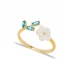 Dainty Aquamarine Flower Adjustable Women Silver Ring