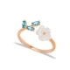 Dainty Aquamarine Flower Adjustable Women Silver Ring