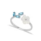 Dainty Aquamarine Flower Adjustable Women Silver Ring