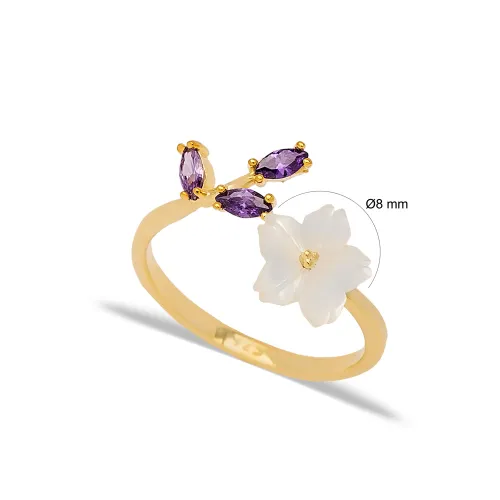 Amethyst Flower Adjustable Women Sterling Silver Ring