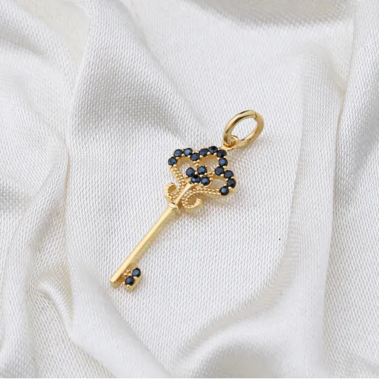Black Key Dangle 925 Sterling Silver Pendant
