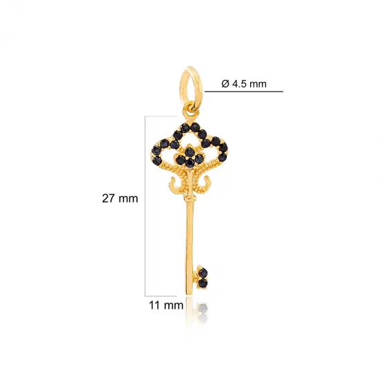 Black Key Dangle 925 Sterling Silver Pendant