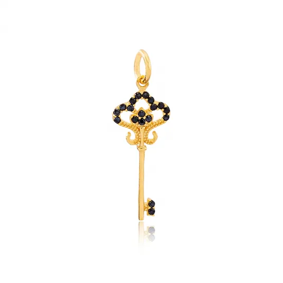 Black Key Dangle 925 Sterling Silver Pendant