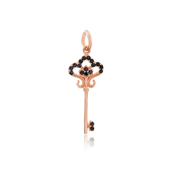 Black Key Dangle 925 Sterling Silver Pendant