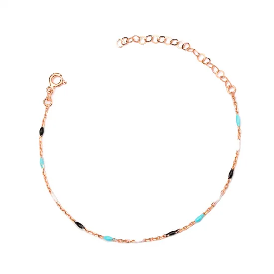 Colorful Enamel Chain 925 Sterling Silver Anklet