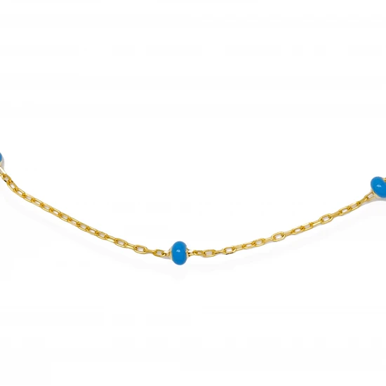 Blue Beaded Enamel Chain 925 Sterling Silver Anklet Blue Beaded Enamel Chain 925 Sterling Silver Anklet
