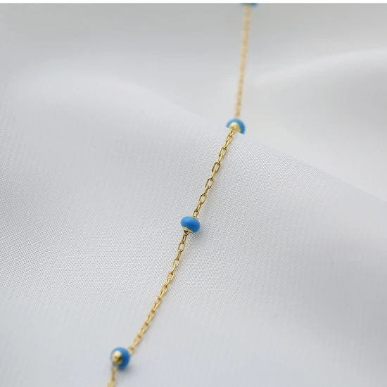 Blue Beaded Enamel Chain 925 Sterling Silver Anklet Blue Beaded Enamel Chain 925 Sterling Silver Anklet