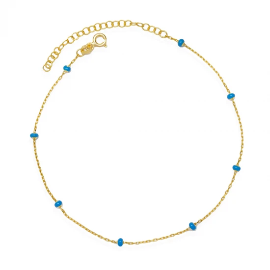 Blue Beaded Enamel Chain 925 Sterling Silver Anklet Blue Beaded Enamel Chain 925 Sterling Silver Anklet