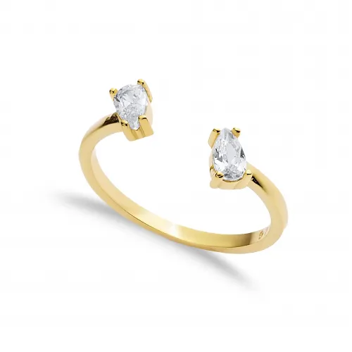 Double Drop CZ Silver Adjustable Ring