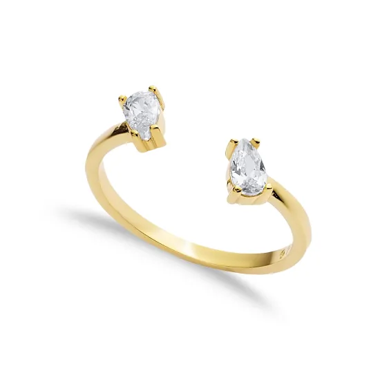 Double Drop CZ Adjustable 925 Sterling Silver Ring Double Drop CZ Adjustable 925 Sterling Silver Ring